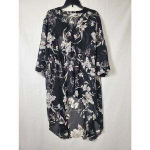 Maurices Black Floral Sheer Kimono 3X